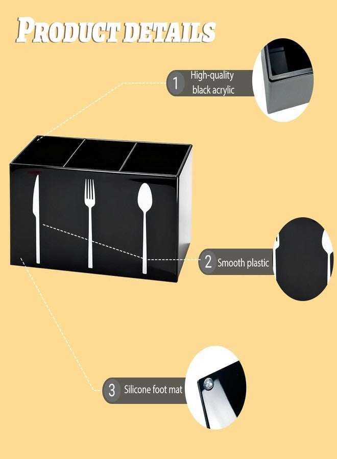 Sunmuliiiy Black Acrylic Cutlery Storage Organizer,Plastic Silverware Holder,Silverware Caddy 3 Section Tableware Plastic Holder for Kitchen Storage Indoor Outdoor Decoration Supplies - Image 3